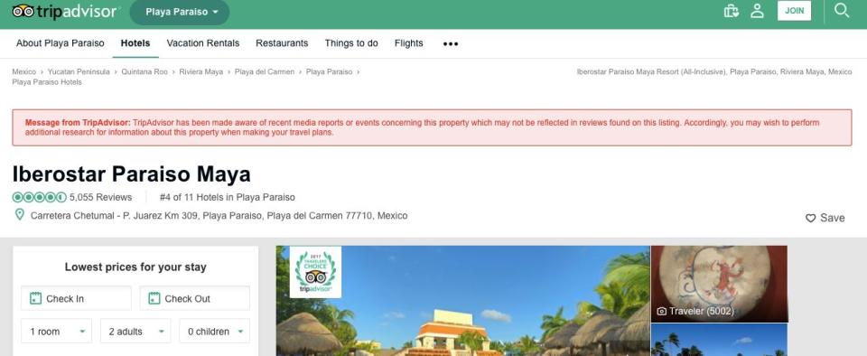 A screenshot of the new warning TripAdvisor is affixing to some businesses' pages. (Photo: TripAdvisor)