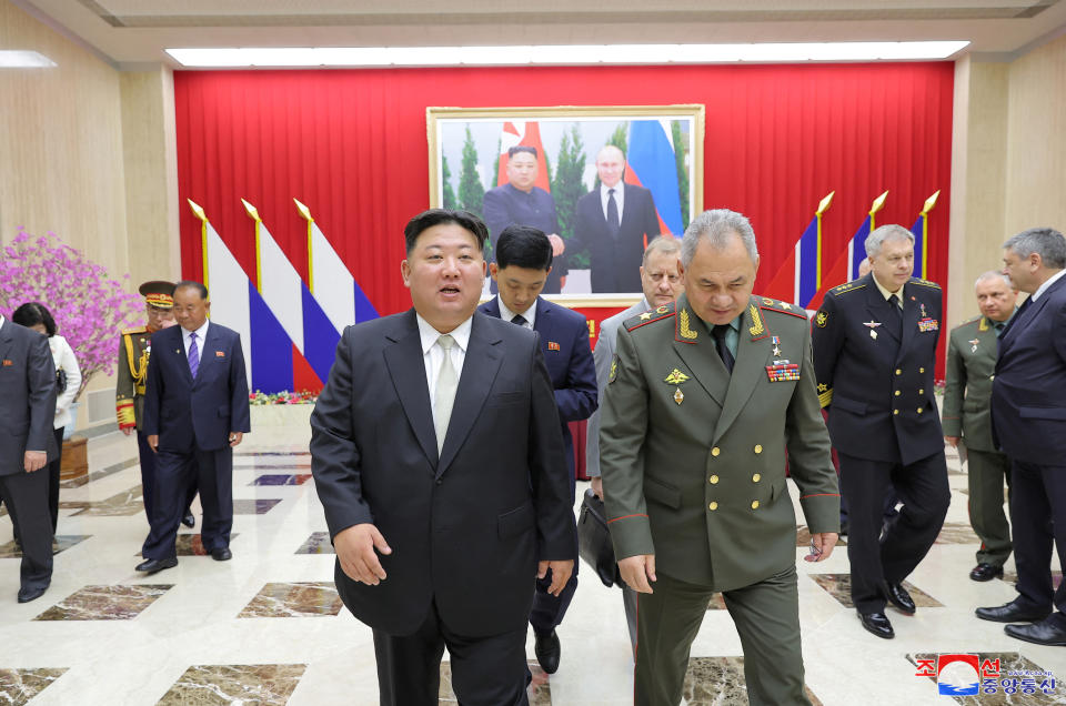 Russia's Defense Minister Sergei Shoigu pictured with the North Korean leader Kim Jong Un.