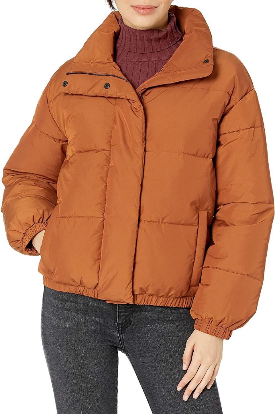 6) Relaxed-Fit Mock-Neck Short Puffer Jacket