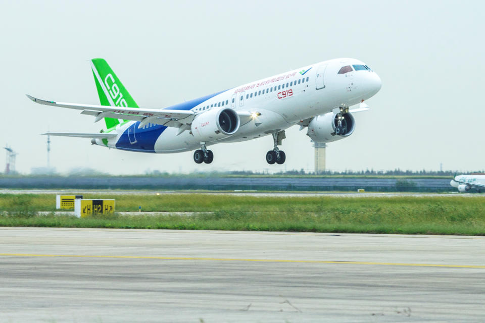 在全球採購部件、中國自由研發的中國商飛C919大型客機。（CHINA OUT）