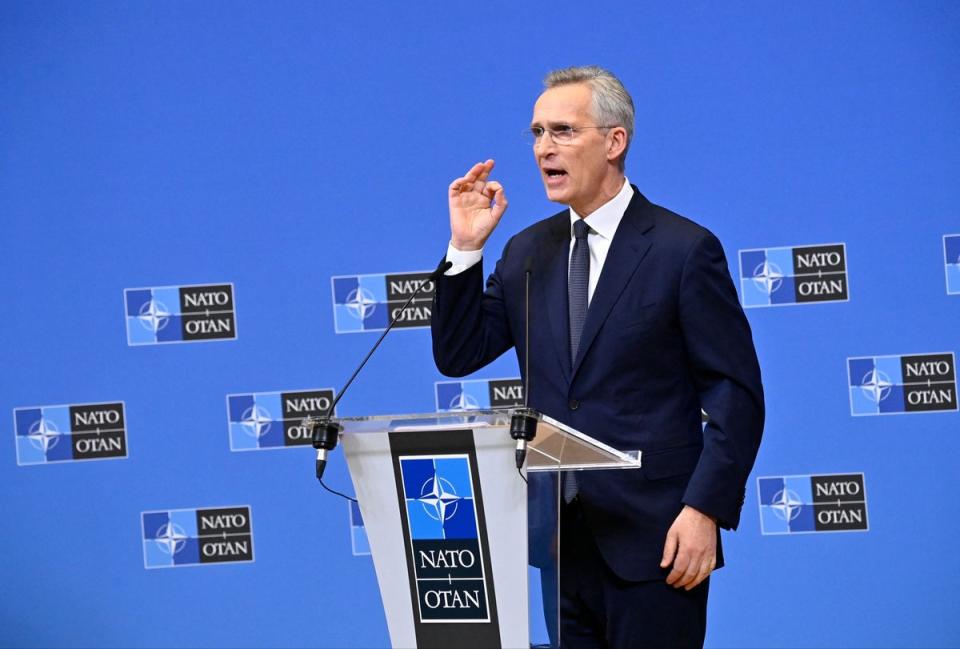 Nato chief Jens Stoltenberg flatly rejected the Pope’s suggestion that Ukraine should show the “courage of the white flag” and negotiate for a peace deal with Vladimir Putin (AFP via Getty Images)