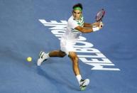 Switzerland's Roger Federer stretches for a ball during his fourth round match against Belgium's David Goffin at the Australian Open tennis tournament at Melbourne Park, Australia, January 24, 2016. REUTERS/Jason O'Brien Action Images via Reuters
