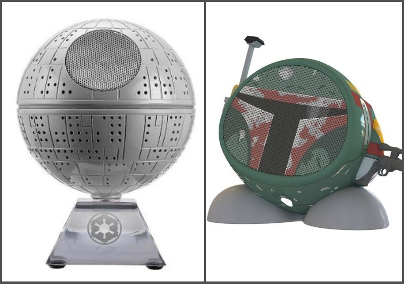 Estos también son bocinas bluetooth, Estrella de la Muerte (que se ilumina también) o de Boba Fett.