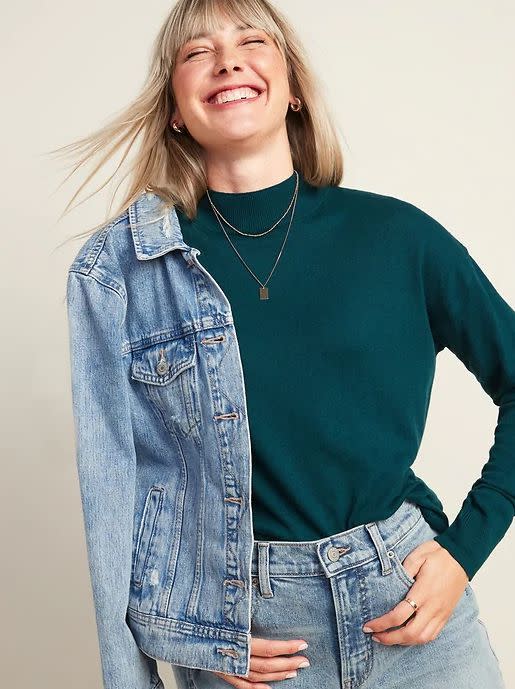 This Mock-Neck Sweater for Women is available in sizes XS to XXL in seven colors. <a href="https://fave.co/3eQW8NP" target="_blank" rel="noopener noreferrer">Get it on sale for 50% off (normally $30) at Old Navy</a>.