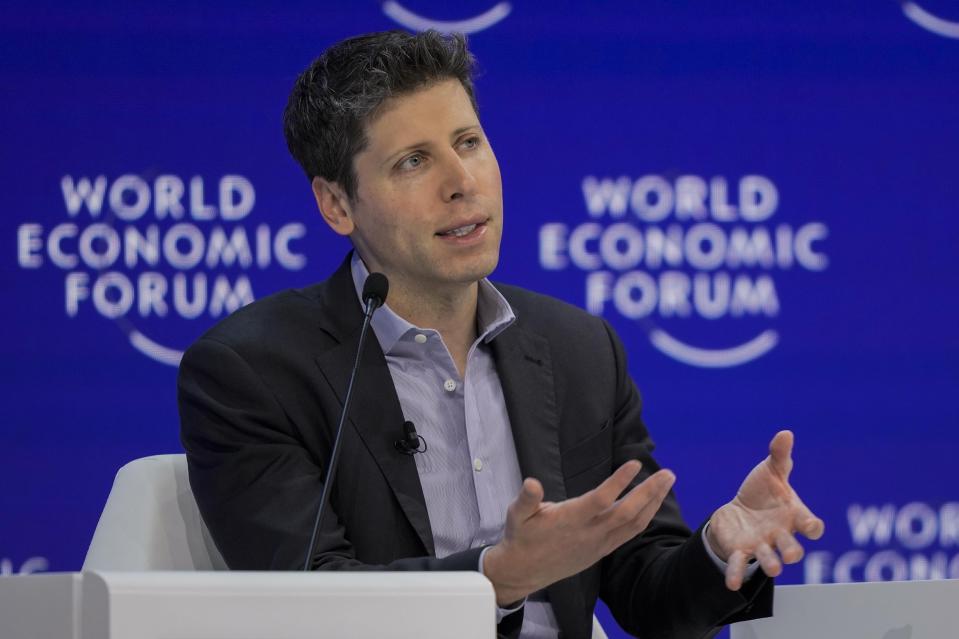 OpenAI CEO Sam Altman participates in the "Technology in a turbulent world" panel discussion during the annual meeting of the World Economic Forum in Davos, Switzerland, Thursday, Jan. 18, 2024. The annual meeting of the World Economic Forum is taking place in Davos from Jan. 15 until Jan. 19, 2024. (AP Photo/Markus Schreiber)