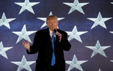 U.S. President-elect Donald Trump addresses the "Make America Great Again! Welcome Celebration" at the Lincoln Memorial in Washington, U.S., January 19, 2017. REUTERS/Mike Segar/Files