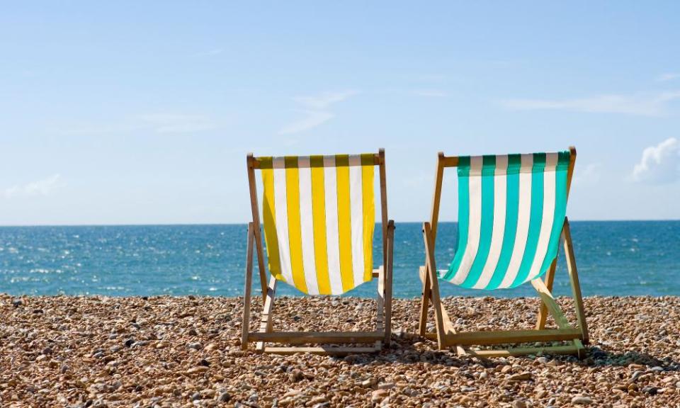 Deck chairs on Brighton beach