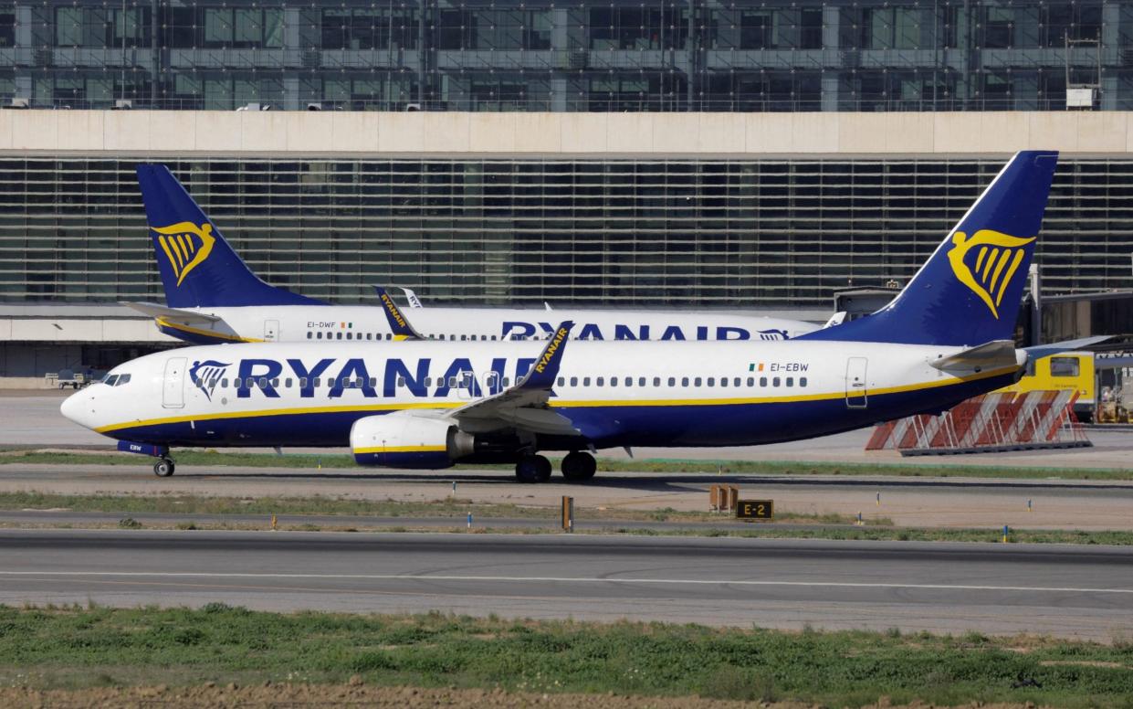 A RyanAir Boeing 737 on a runway at Malaga-Costa del Sol airport in May