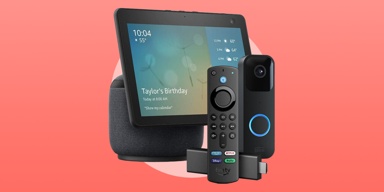 amazon echo show 10, fire tv stick, blink video doorbell