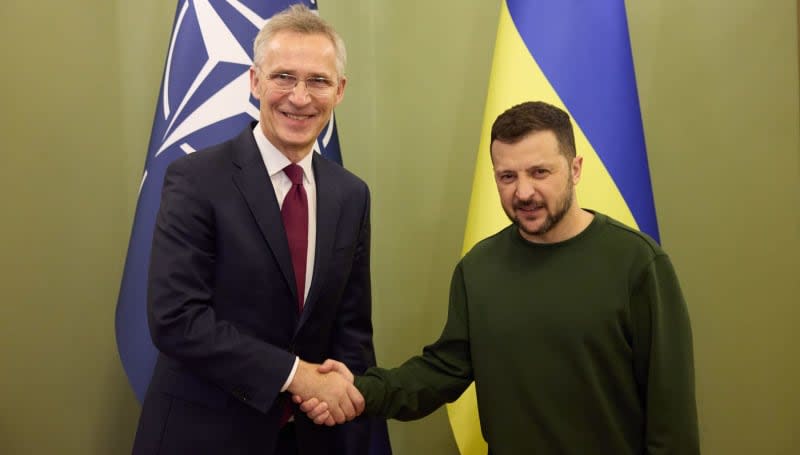 NATO Secretary General Jens Stoltenberg received by President Volodymyr Zelenskyy of Ukraine. "The lack of ammunition has enabled the Russians to push forward along the front line," Stoltenberg said, singling out the United States for Washington's protracted process to send more military aid. -/NATO/dpa