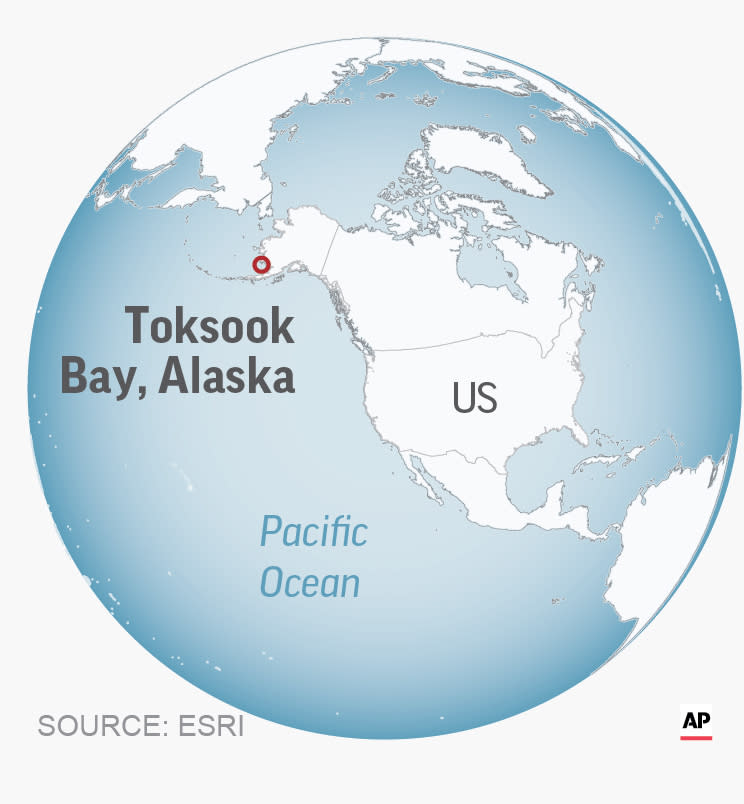Map locates Toksook Bay, Nelson Island, Alaska.;