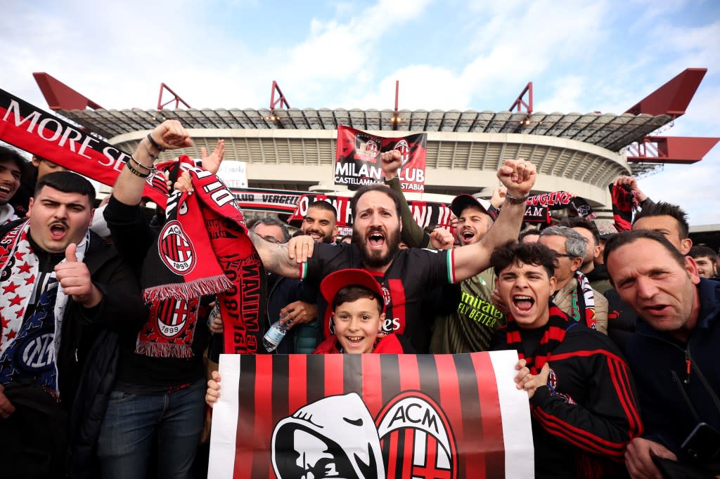 AC Milan fans outside of San Siro in May 2023.