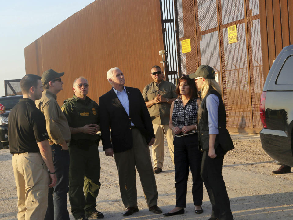 Mike Pence tours the border wall in Hidalgo, Texas: Nathan Lambrecht/The Monitor via AP