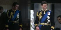 <p>The Netflix showed stayed true to form when dressing Prince Charles for his nuptials. The Prince donned full military dress in his naval commander uniform for the big day, along with several important medals, <a href="https://www.cbc.ca/news2/interactives/royal-annotations/" rel="nofollow noopener" target="_blank" data-ylk="slk:including the Queen's coronation medal;elm:context_link;itc:0;sec:content-canvas" class="link ">including the Queen's coronation medal</a>. </p>