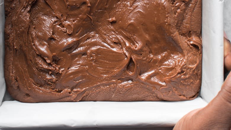 fudge in parchment-lined tin