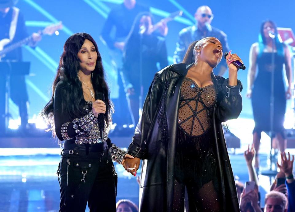 After a montage featuring all of the singer’s achievements, Cher herself took the stage alongside EGOT winner Jennifer Hudson for a rousing performance of her two greatest hits “If I Could Turn Back Time” and “Believe.” Kevin Winter/Getty Images for iHeartRadio