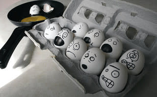 eggs with scared faces drawn on