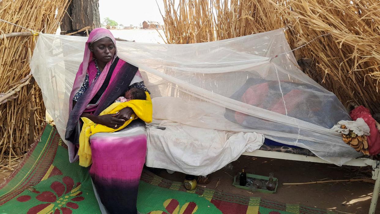 Zamzam Adam, 23, a Sudanese, who says she gave birth while fleeing the violence in her country (REUTERS)