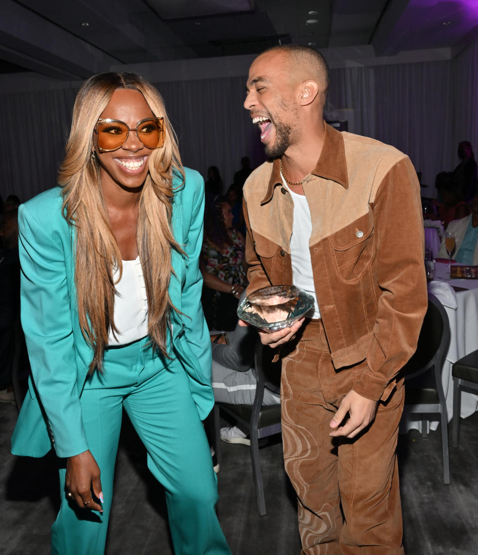 “Insecure” stars Yvonne Orji and Kendrick Sampson share a laugh at AAFCA TV Honors at the SLS Hotel on Aug. 20 in Los Angeles. - Credit: Michael Buckner for Variety