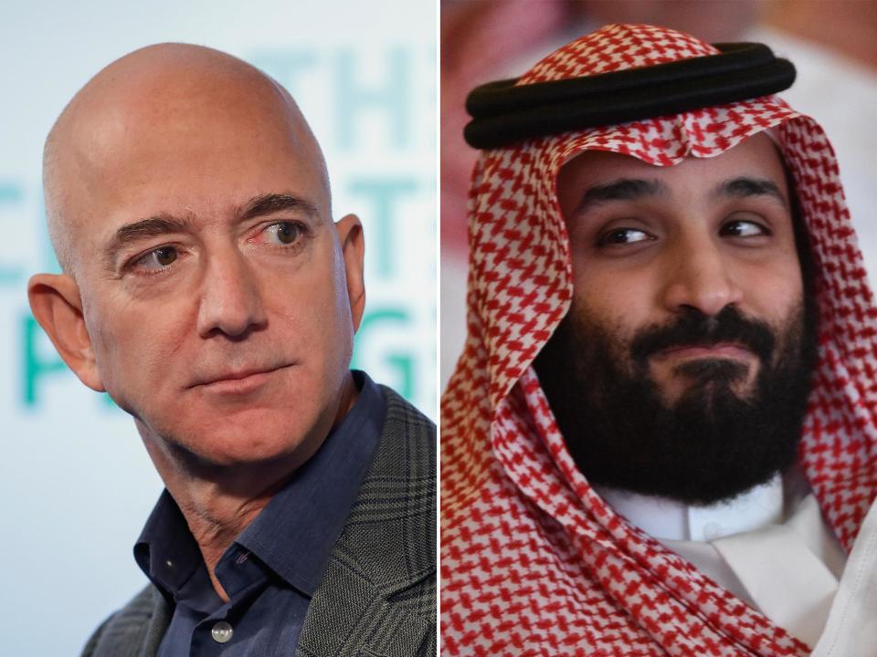 Jeff Bezos (left) and Saudi Arabia's crown prince Mohammad bin Salman: AP/Getty