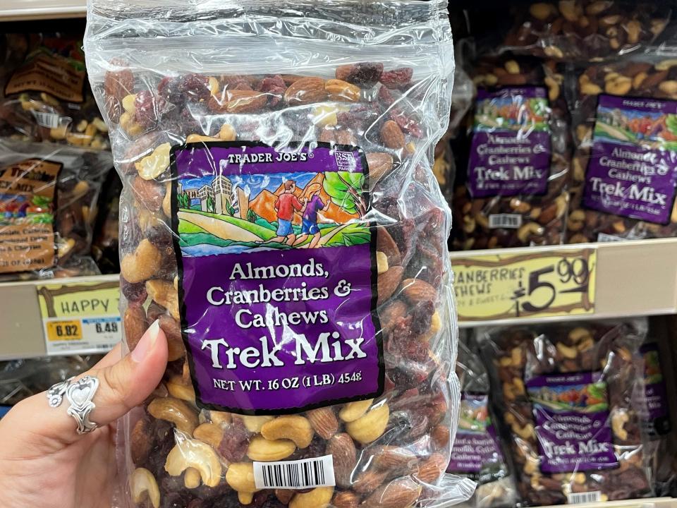 trader joe's trail mix in author's hand