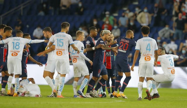 Players from both sides were involved in the brawl which overshadowed Marseille's win at Paris St Germain 