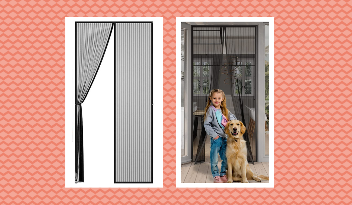 Mesh Door with child and dog