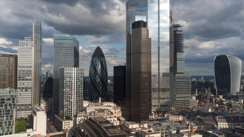 UK economy: Drone view of the financial district in London. 