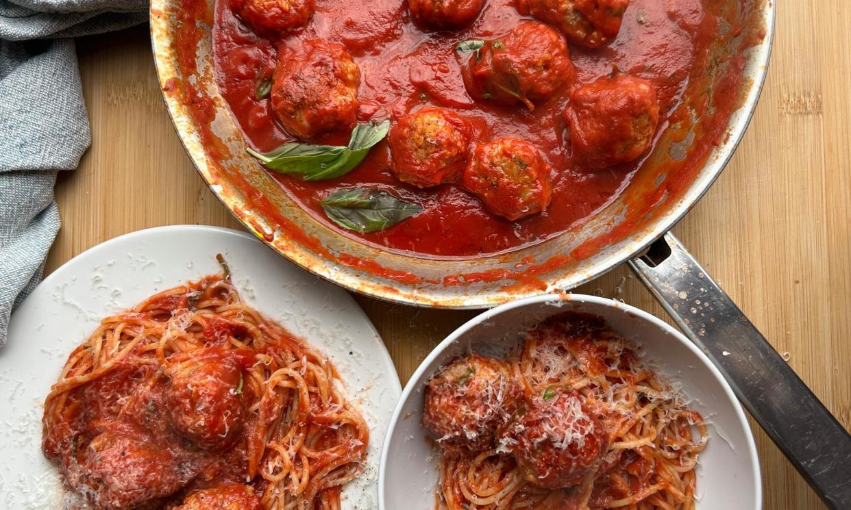 <span>Satisfying – sausage meatballs and spaghetti.</span><span>Photograph: Esther Clark</span>