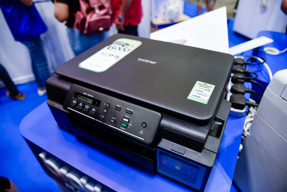 The Brother DCP-T500W comes with a refillable ink tank which saves you cash in the long run. It prints, copies and scans, with wireless. S$328 at the show.