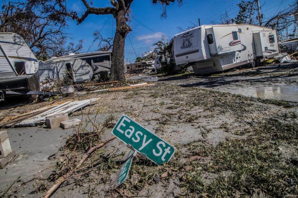 Scene at the Sunnyland Court Mobile Home Park one day after Hurricane Ian hit Florida’s west coast.