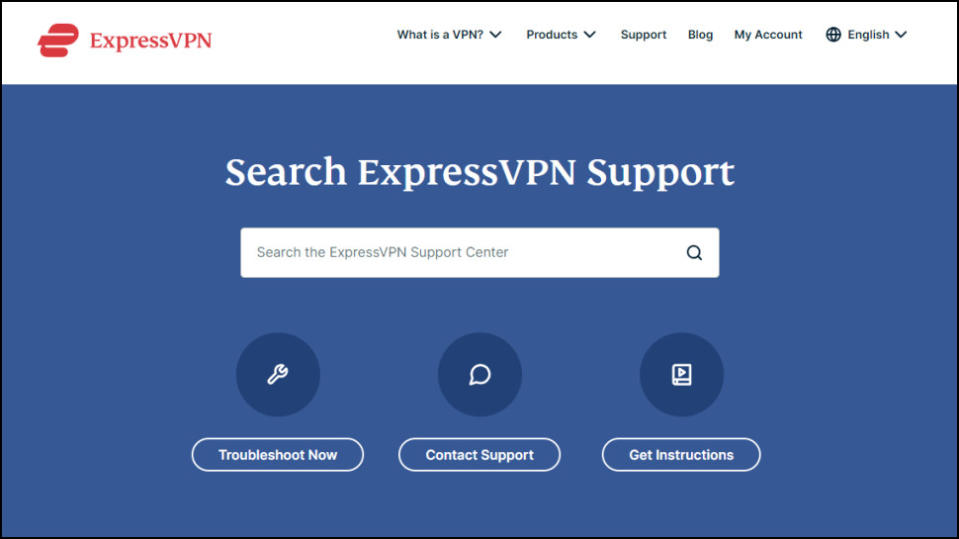 Screenshot of ExpressVPN's Support portal