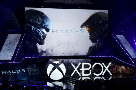 Bonnie Ross, head of 343 Industries, introduces the "Halo 5: Guardians" video game during game publisher Microsoft's Xbox media briefing before the opening day of the Electronic Entertainment Expo, or E3, in Los Angeles, California, United States, June 15, 2015. REUTERS/Lucy Nicholson