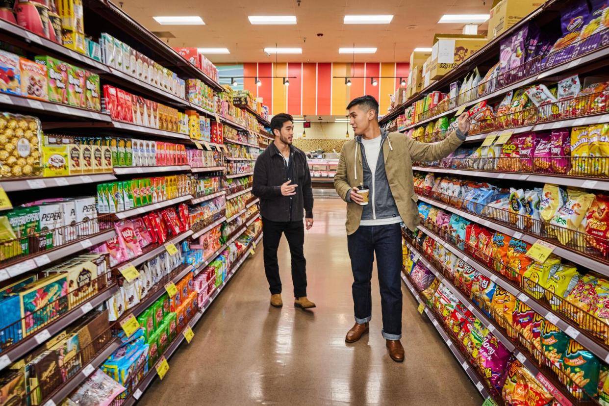 Justin Chien and Byron Wu browse the aisles at 99 Ranch Market.