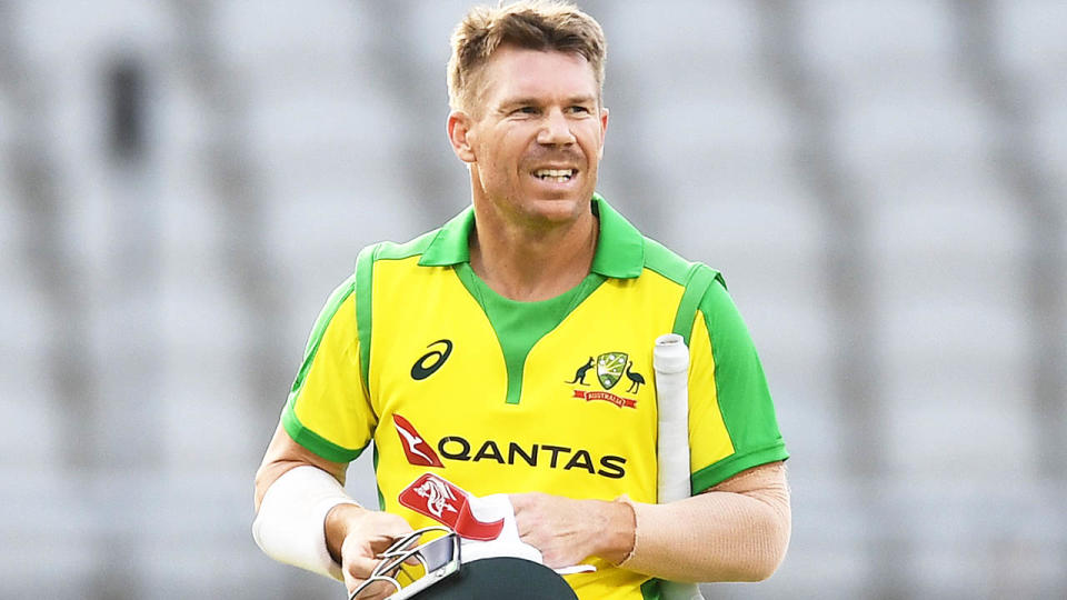 David Warner (pictured) walking off after getting out in an ODI.