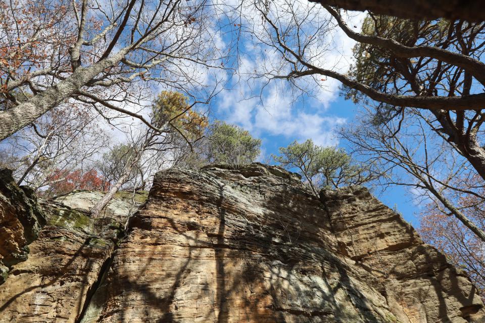 Christmas Rocks State Nature Preserve features a large Blackhand Sandstone called Jacob's Ladder. In the Bible, Jacob's Ladder serves as a bridge between Earth and Heaven. State botantist Andrew Lane Gibson said the Ladder is evident in historical photographs, but trees now obscure it. The area was heavily logged from about 1850 to 1920.