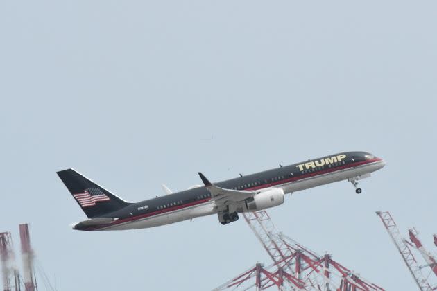Trump's airplane takes off from Newark airport.