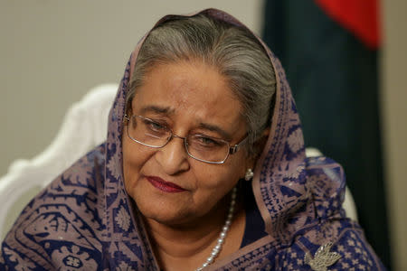 FILE PHOTO: Bangladeshi Prime Minister, Sheikh Hasina speaks during an interview at Grand Hyatt Hotel in Manhattan, New York, U.S. September 25, 2018. REUTERS/Amr Alfiky/File Photo