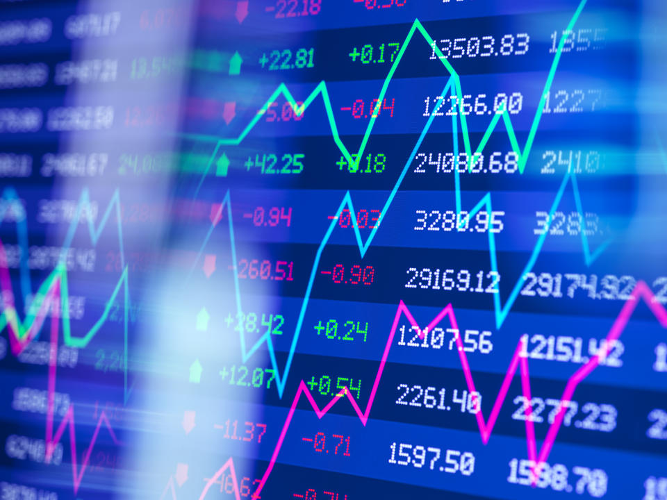 Performance of stock shares on screen