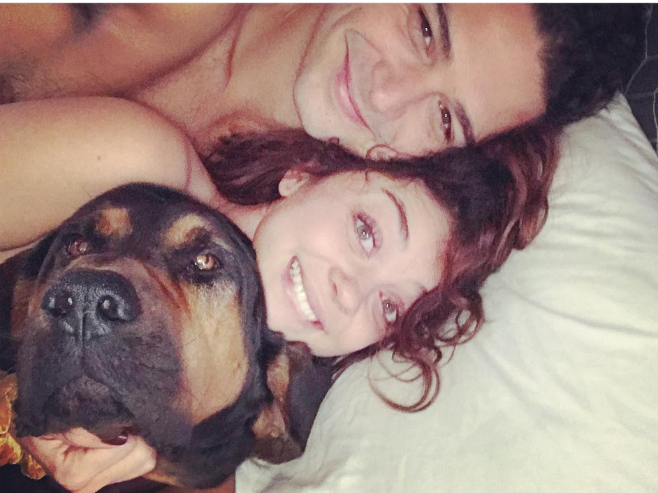 <p>Wowza! The <em>Modern Family</em> actress certainly isn’t keeping her relationship with <em>Bachelor in Paradise</em>‘s Wells Adams on the down low anymore. She posted this revealing photo of the two cuddled up in bed with her pup, Carl. “Two more reasons to smile again. My big [spoon emoji] and furry [spoon emoji],” she captioned the intimate shot. The cuties have just recently gone public, dressing up together on Halloween. (Photo: <a rel="nofollow noopener" href="https://www.instagram.com/p/Bbct1KjFbRE/?taken-by=sarahhyland" target="_blank" data-ylk="slk:Sarah Hyland via Instagram;elm:context_link;itc:0;sec:content-canvas" class="link ">Sarah Hyland via Instagram</a>) </p>