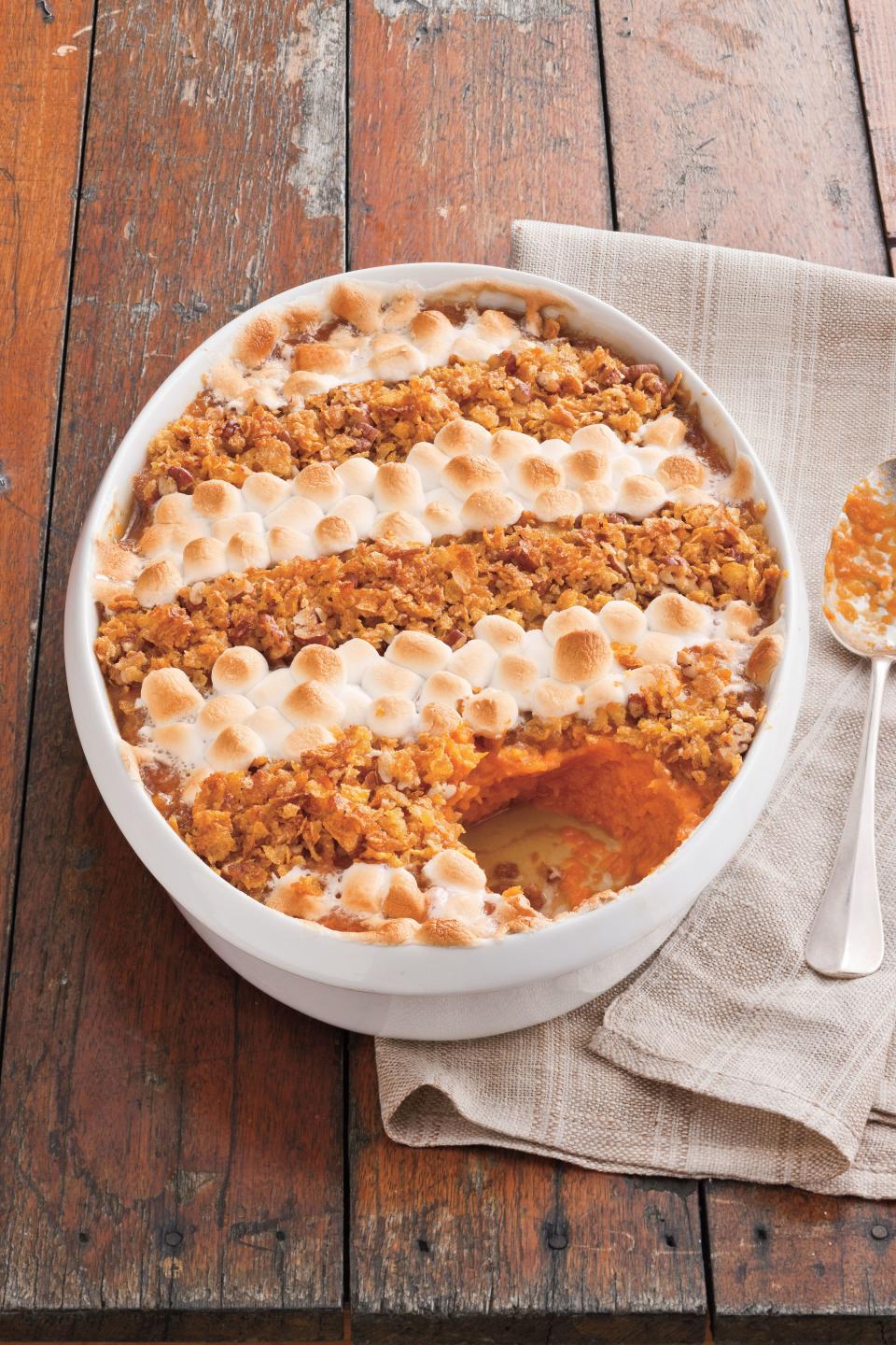 Cornflake, Pecan, and Marshmallow-Topped Sweet Potato Casserole