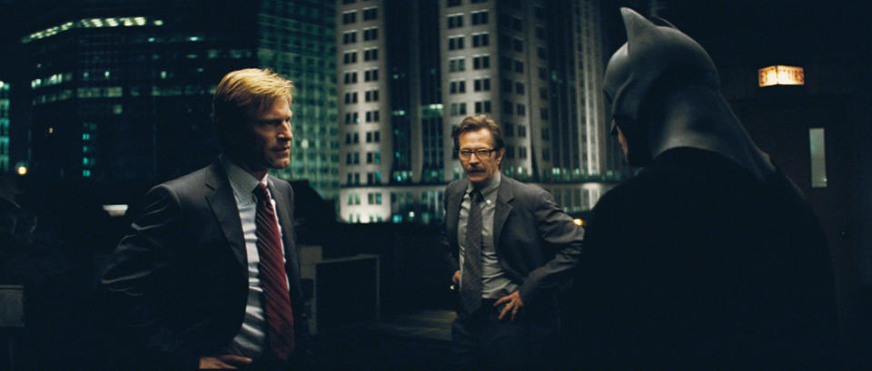 Aaron Eckhart Gary Oldman Christian Bale Batman The Dark Knight Production Warner Brothers 2008