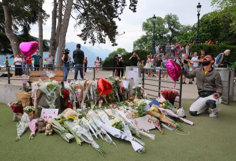 Tribute for victims the day after knife attack in French alpine town of Annecy