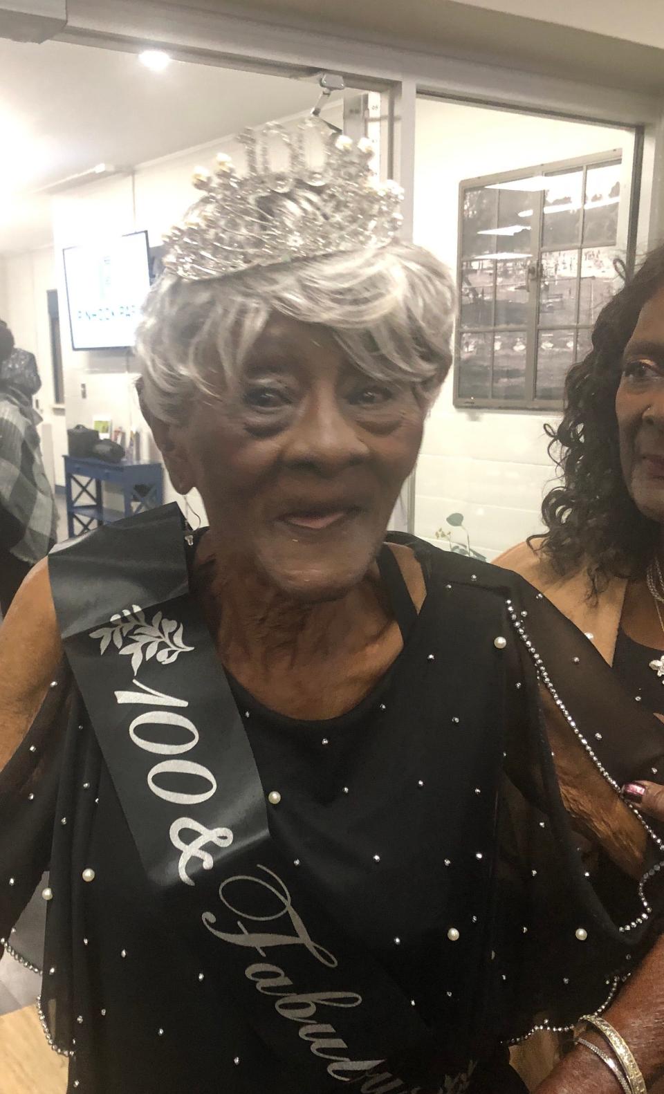 Bessie Mae Foster received a tiara and sash at her 100th birthday party. She was born Oct. 23, 1923, in Arkansas and has lived in South Bend since the 1980s.