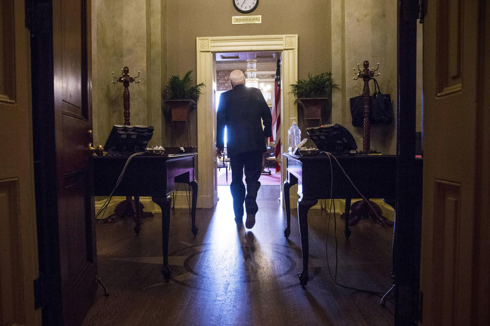 Sen. John McCain arrives at Senate Minority Leader Mitch McConnell's office in Washington, on Oct. 16, 2013.