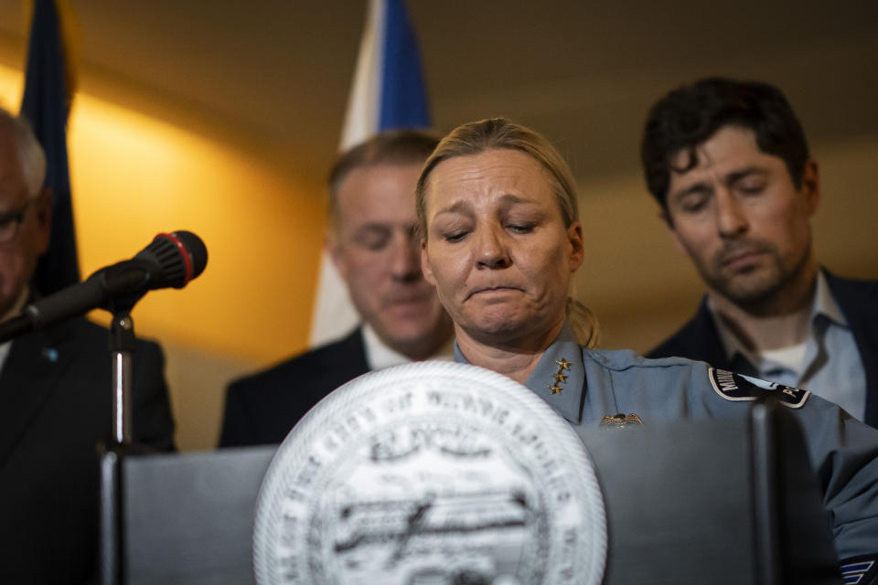 Assistant Police Chief Katie Blackwell speaks at a news conference after a fatal shooting in Minneapolis, Thursday, May, 30, 2024. Minneapolis police Officer Jamal Mitchell was among those killed. (Renée Jones Schneider/Star Tribune via AP)