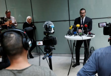 Slobodan Jovicic, ASAP Rocky's lawyer, talks to media after the arrest proceedings against the artist at the Kronoberg custody in Stockholm