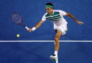 Switzerland's Roger Federer hits a shot during his semi-final match against Serbia's Novak Djokovic at the Australian Open tennis tournament at Melbourne Park, Australia, January 28, 2016. REUTERS/Jason Reed