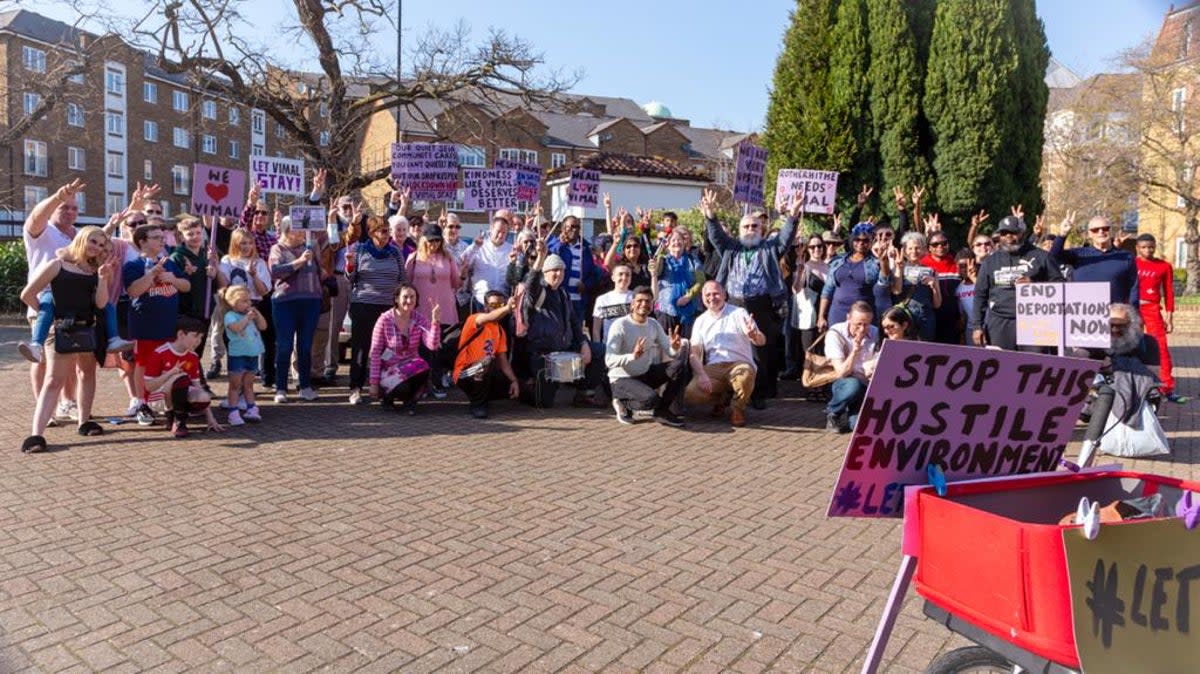 People attend a demonstration in support of Mr Pandya in Rotherhithe last March (Wendy Nowak)