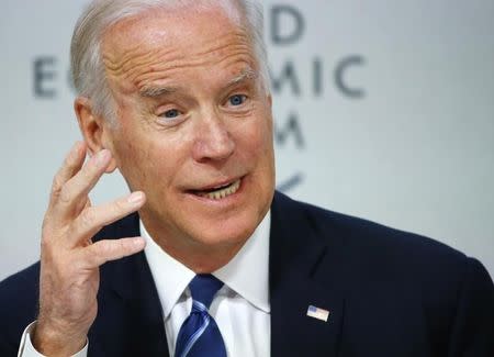 U.S. Vice President Joe Biden addresses the session "Cancer Moonshot: A Call to Action" during the annual meeting of the World Economic Forum (WEF) in Davos, Switzerland January 19, 2016. REUTERS/Ruben Sprich